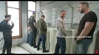 Cop gets wide jubilant restroom extreme copulation